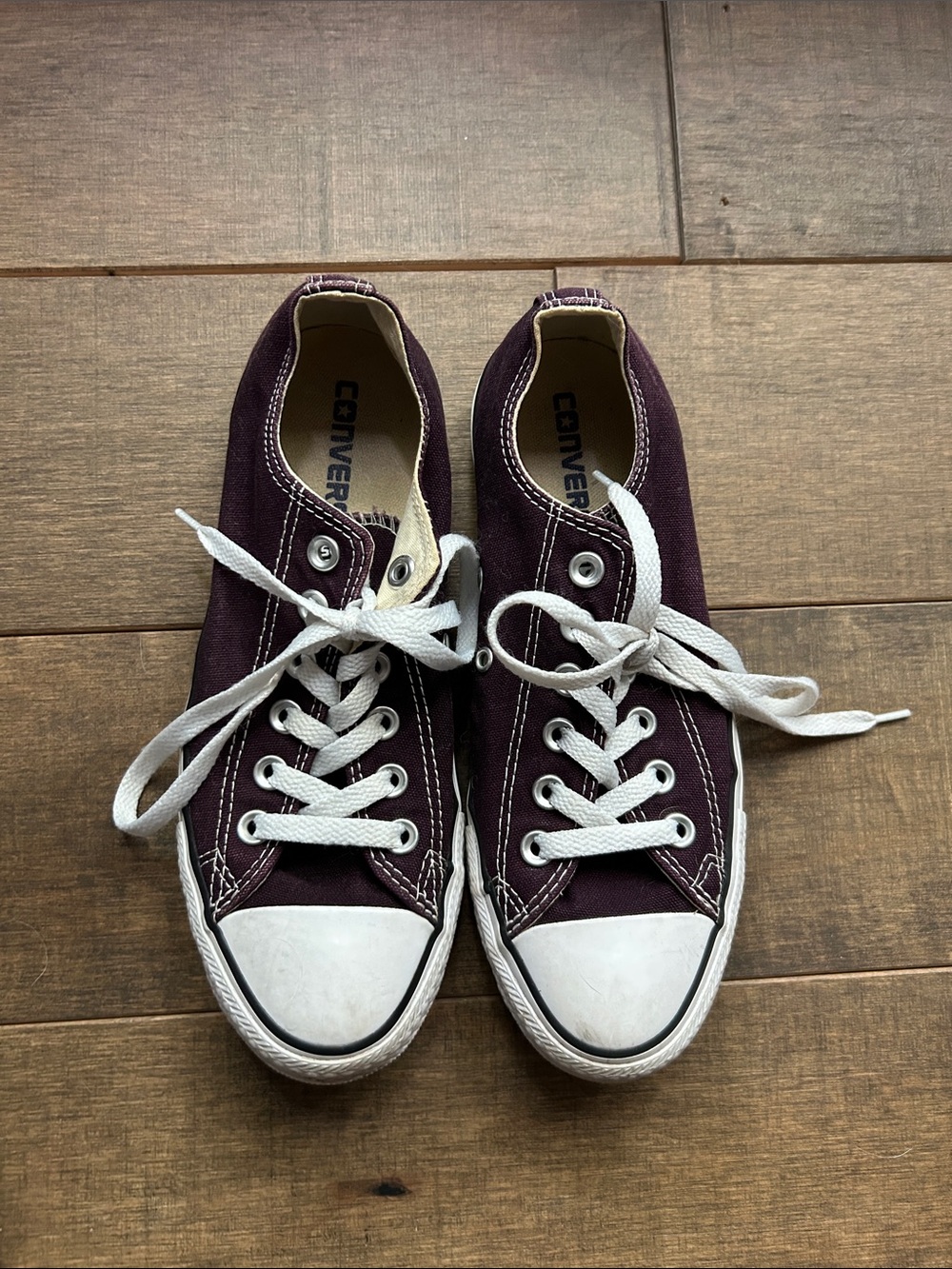 Converse Low Top Sneakers in Plum with White Accents
